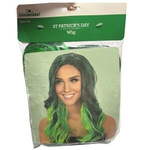 St Patrick's Day Green Black Wig Long Wavy Costume Party New